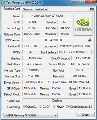 Видеокарта Palit JetStream GeForce GTX 680 - характеристики