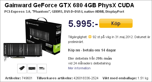 Видеокарта Gainward GeForce GTX 680 Phantom 4 ГБ