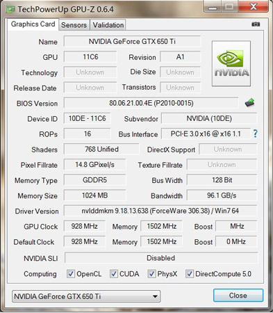 GeForce GTX 650 Ti GPU-Z