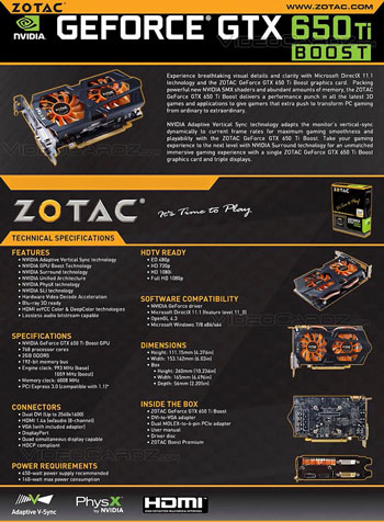 Видеокарта Zotac GeForce GTX 650 Ti Boost - характеристики