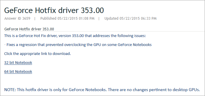 GeForce 353.00 Hotfix