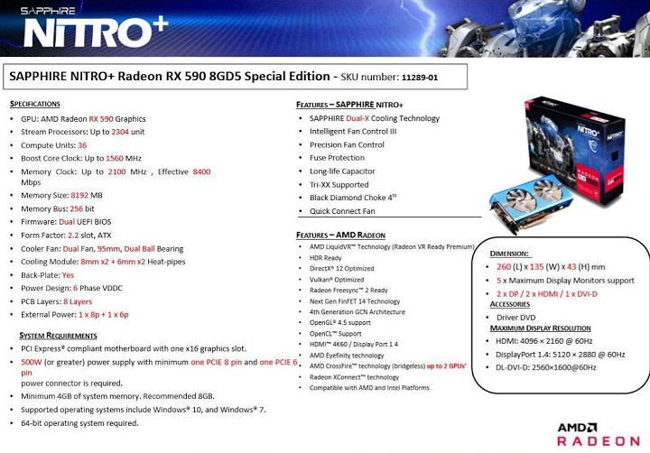 Sapphire Radeon RX 590 Nitro+ Special Edition