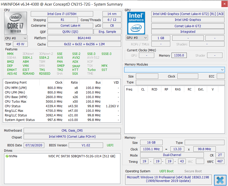 Acer ConceptD 3 CN315-72G