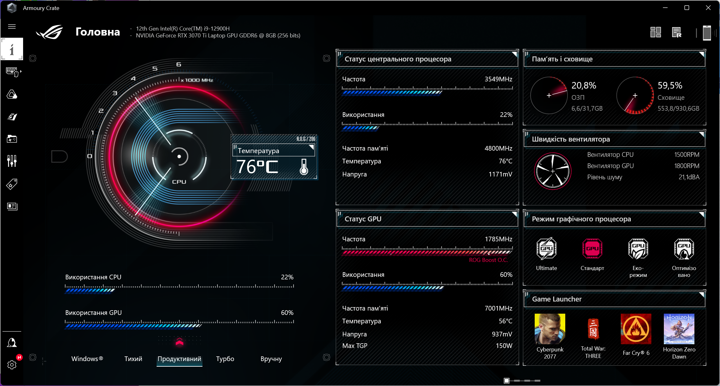 Обзор и тестирование ноутбука ASUS ROG Strix Scar 15 G533 на базе  процессора Intel Core i9-12900H и видеокарты GeForce RTX 3070 Ti /  Overclockers.ua