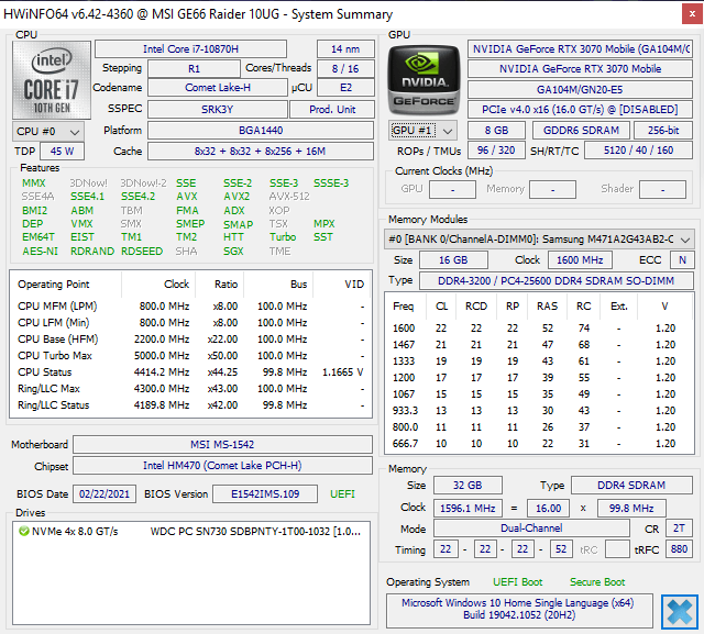 MSI GE66 Raider 10UG (MS-1542)