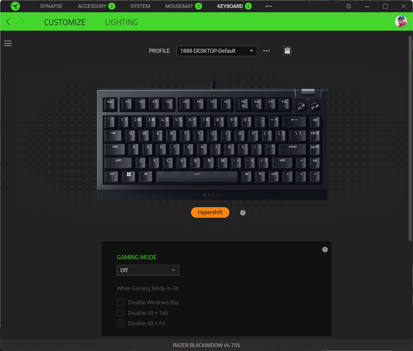 Razer Blackwidow V4 75%