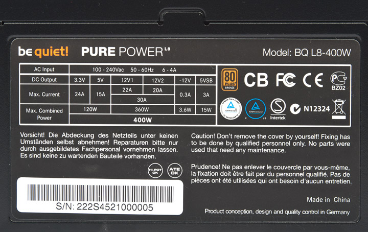 be quiet! Pure Power L8 400W (BQ-L8-400W)