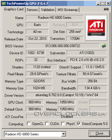 HIS HD 6870 Fan 1GB (H687F1G2M)