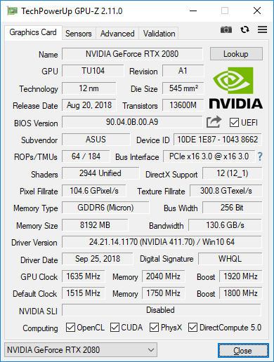 ASUS DUAL-RTX2080-O8G