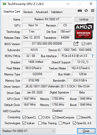 ASUS DUAL-RX5500XT-O8G-EVO