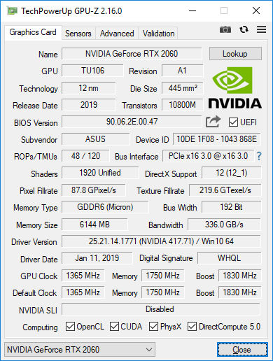 ASUS ROG-STRIX-RTX2060-O6G-GAMING