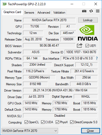 ASUS ROG-STRIX-RTX2070-O8G-GAMING