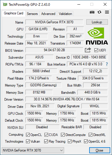 ASUS RTX3070-O8G-NOCTUA