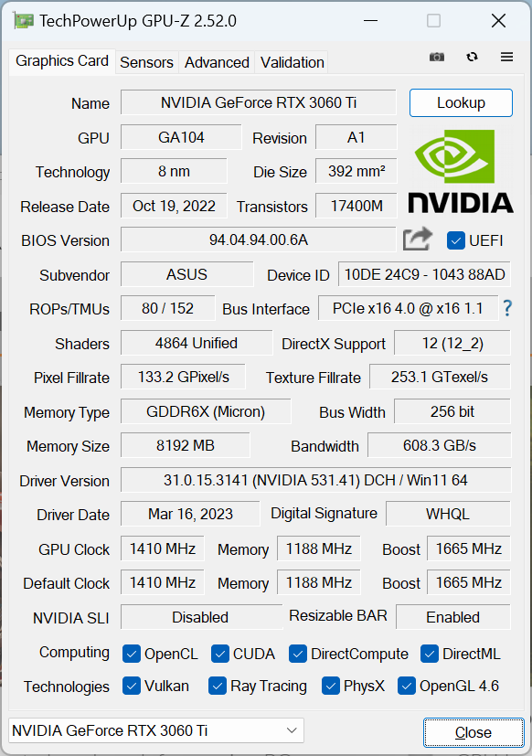 ASUS TUF-RTX3060TI-8GD6X-GAMING