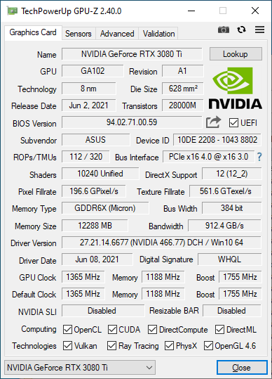 ASUS TUF-RTX3080TI-O12G-GAMING