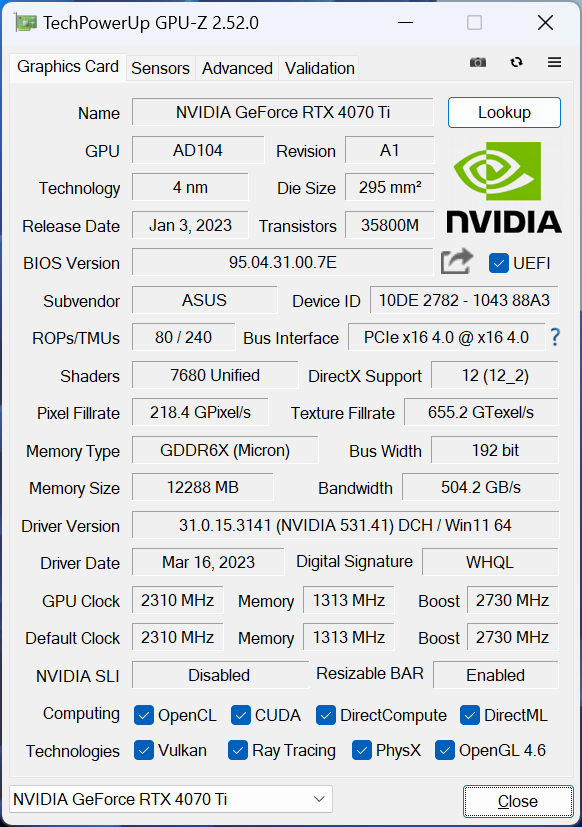 ASUS TUF-RTX4070TI-O12G-GAMING