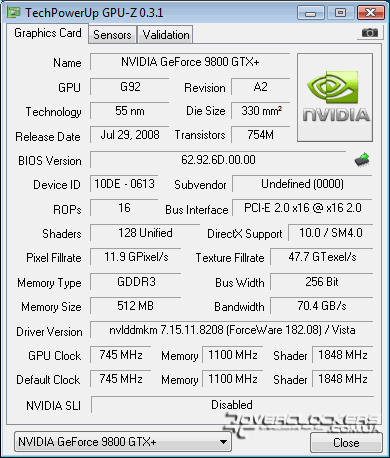 Характеристики Palit GF9800GTX+ 512M DDR3