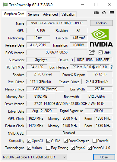 Gigabyte GV-N206SWF2OC-8GD