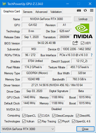 MSI GeForce RTX 3080 Gaming X Trio 10G