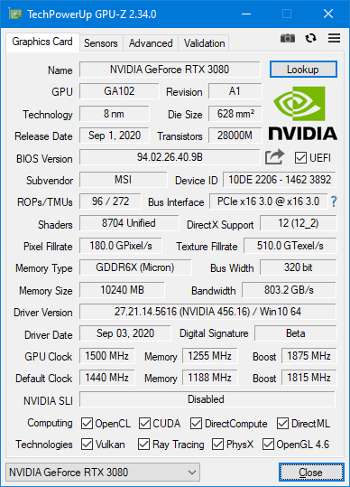 MSI GeForce RTX 3080 Gaming X Trio 10G