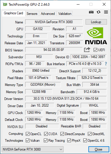 MSI GeForce RTX 3080 Suprim X 12G