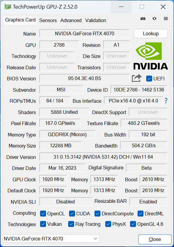 MSI GeForce RTX 4070 Gaming X Trio 12G