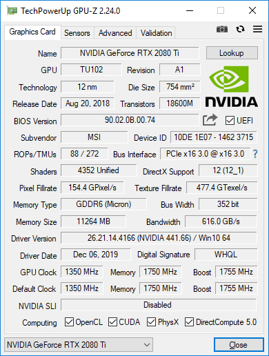 MSI GeForce RTX 2080 Ti Gaming X Trio